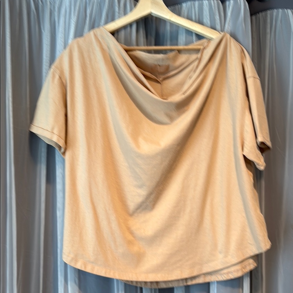 Nuuds Tan Asymmetrical Short Sleeve Blouse